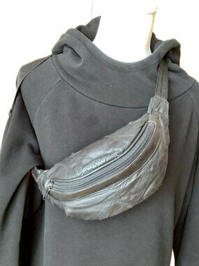 Black Faux Leather Crossbody Sling Bag Belt Bag Fanny Pack